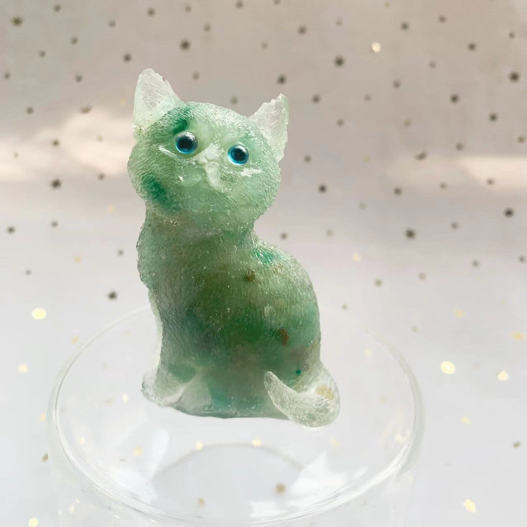 Decorazione in pietra preziosa a forma di gatto in piedi in resina di cristallo Olivenorma