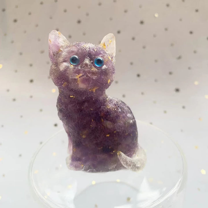 Decorazione in pietra preziosa a forma di gatto in piedi in resina di cristallo Olivenorma