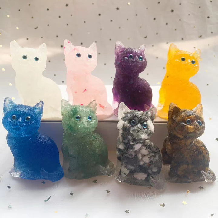 Decorazione in pietra preziosa a forma di gatto in piedi in resina di cristallo Olivenorma