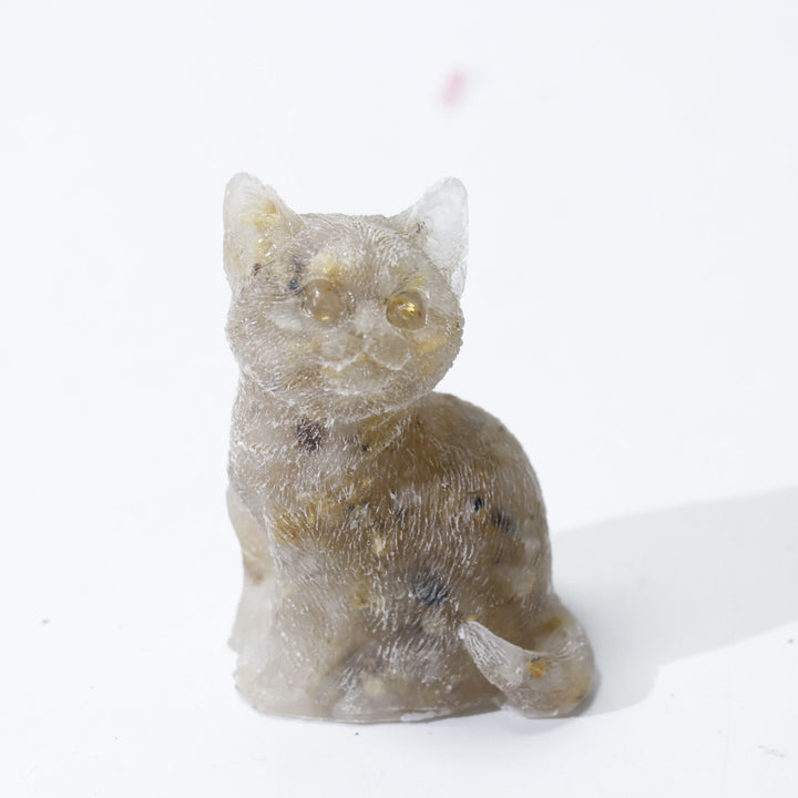Decorazione in pietra preziosa a forma di gatto in piedi in resina di cristallo Olivenorma