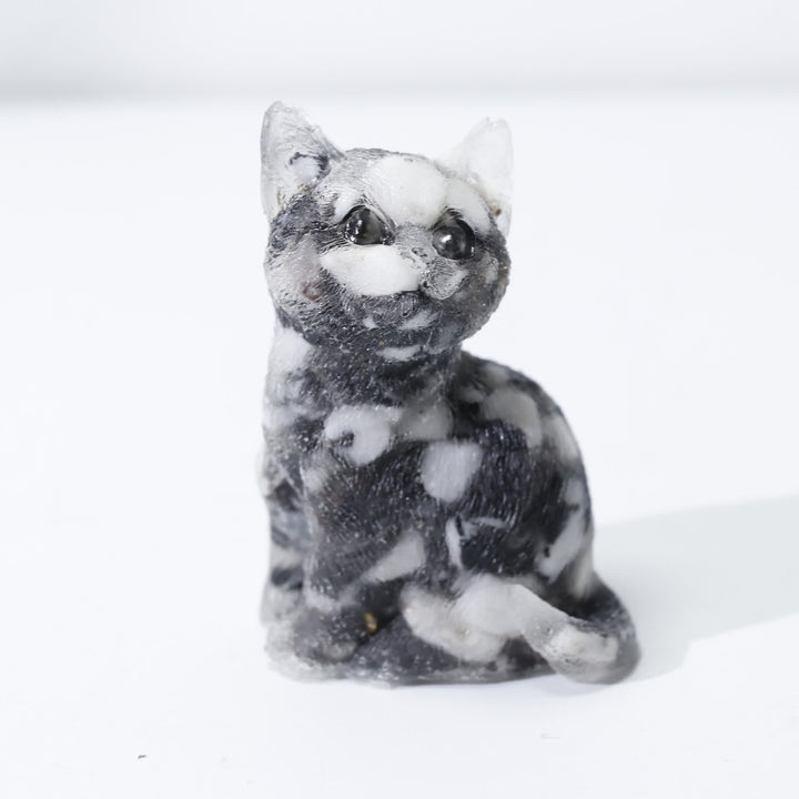 Decorazione in pietra preziosa a forma di gatto in piedi in resina di cristallo Olivenorma