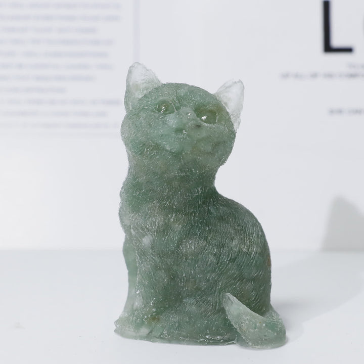 Decorazione in pietra preziosa a forma di gatto in piedi in resina di cristallo Olivenorma