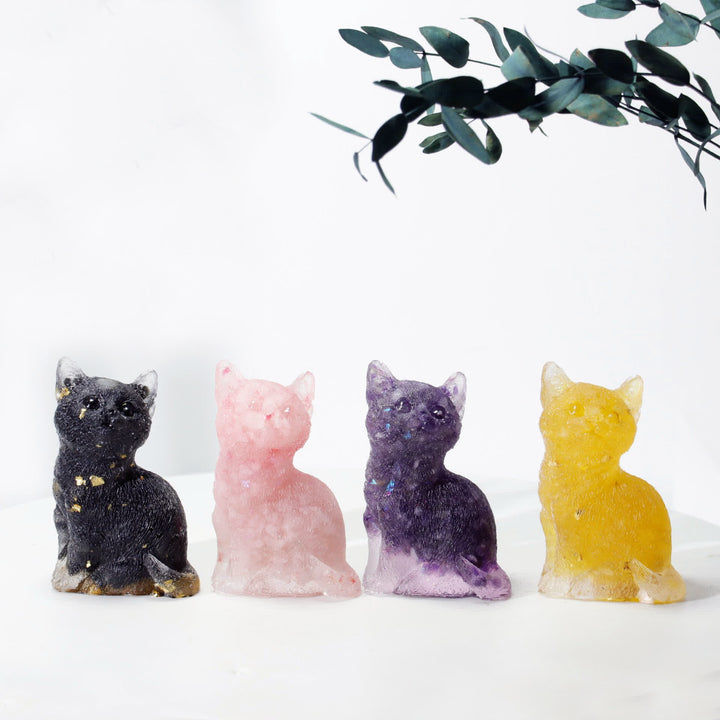 Decorazione in pietra preziosa a forma di gatto in piedi in resina di cristallo Olivenorma