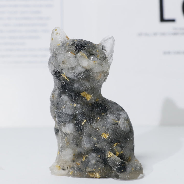 Decorazione in pietra preziosa a forma di gatto in piedi in resina di cristallo Olivenorma