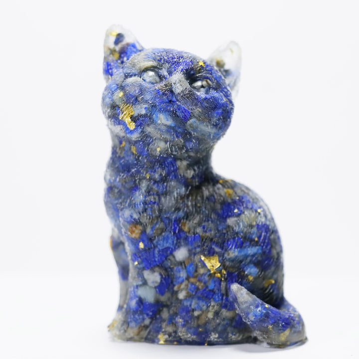 Decorazione in pietra preziosa a forma di gatto in piedi in resina di cristallo Olivenorma