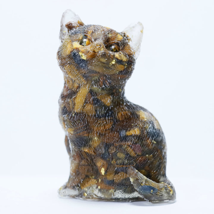 Decorazione in pietra preziosa a forma di gatto in piedi in resina di cristallo Olivenorma