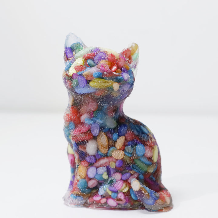 Decorazione in pietra preziosa a forma di gatto in piedi in resina di cristallo Olivenorma