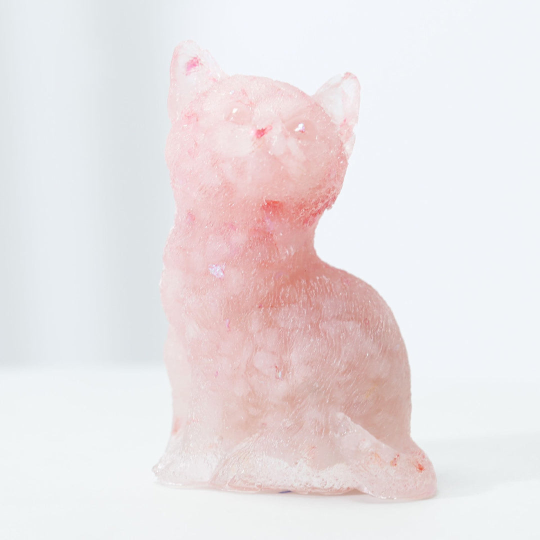 Decorazione in pietra preziosa a forma di gatto in piedi in resina di cristallo Olivenorma
