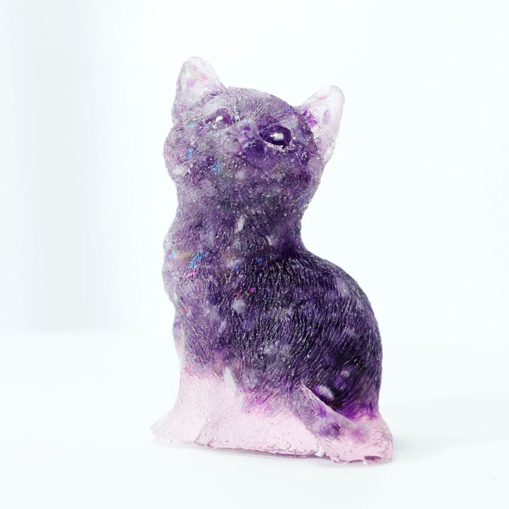Decorazione in pietra preziosa a forma di gatto in piedi in resina di cristallo Olivenorma