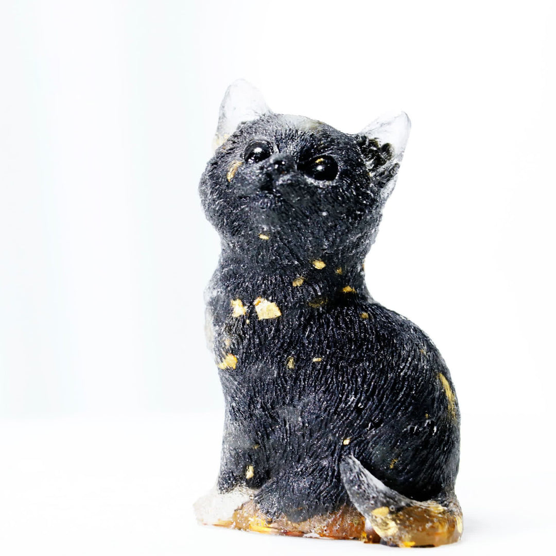 Decorazione in pietra preziosa a forma di gatto in piedi in resina di cristallo Olivenorma