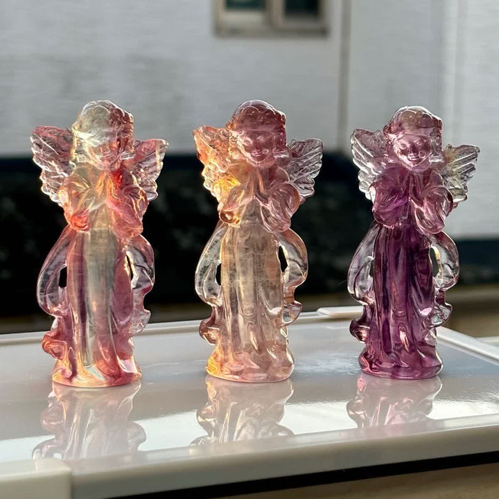 Decorazione in pietra preziosa con angelo in fluorite arcobaleno naturale Olivenorma