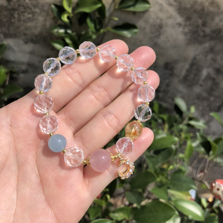 Olivenorma Bracciale con ciondolo a forma di mezzaluna in cristallo trasparente sfaccettato 