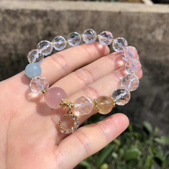 Olivenorma Bracciale con ciondolo a forma di mezzaluna in cristallo trasparente sfaccettato 