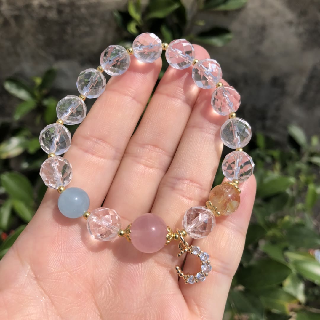 Olivenorma Bracciale con ciondolo a forma di mezzaluna in cristallo trasparente sfaccettato 
