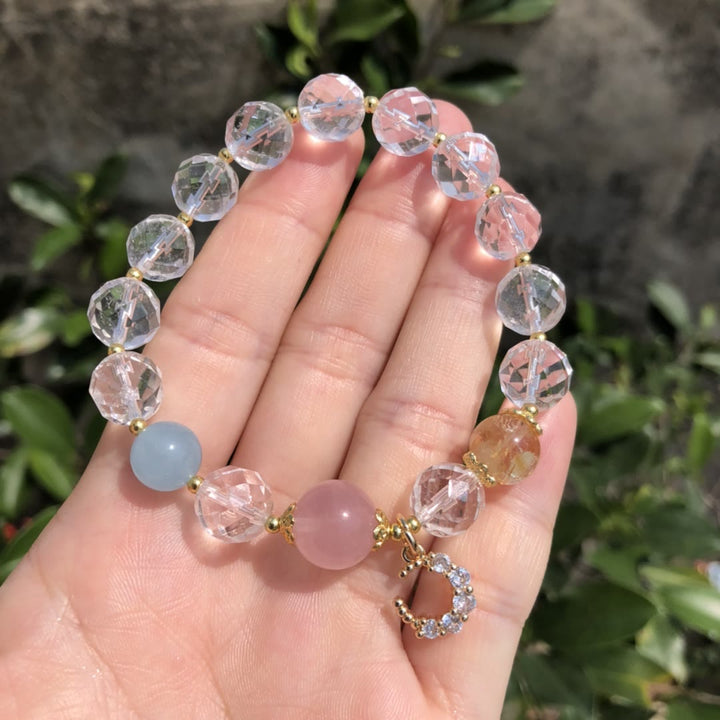 Olivenorma Bracciale con ciondolo a forma di mezzaluna in cristallo trasparente sfaccettato 