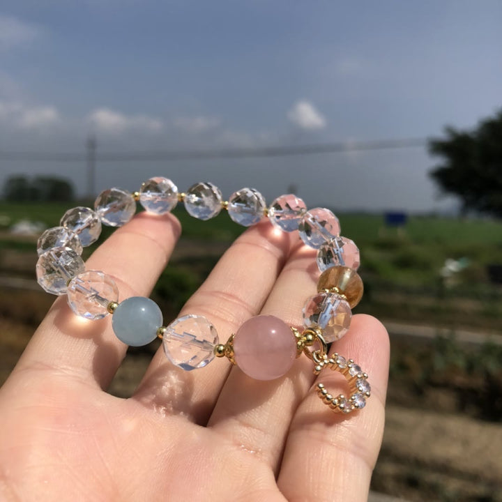 Olivenorma Bracciale con ciondolo a forma di mezzaluna in cristallo trasparente sfaccettato 
