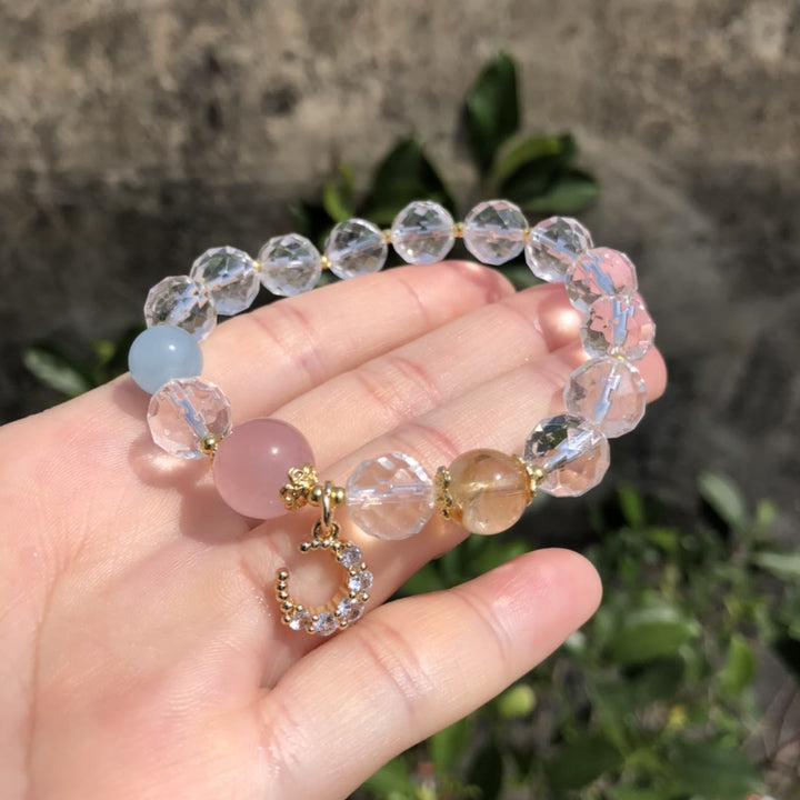 Olivenorma Bracciale con ciondolo a forma di mezzaluna in cristallo trasparente sfaccettato 