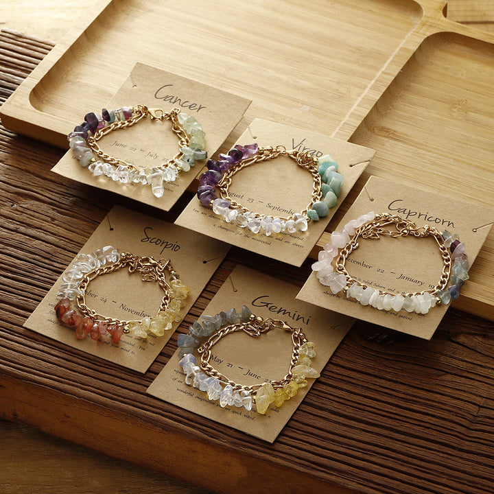 Olivenorma Braccialetto Zodiaco con Perline di Ghiaia Naturale e Catena di Metallo - image 0