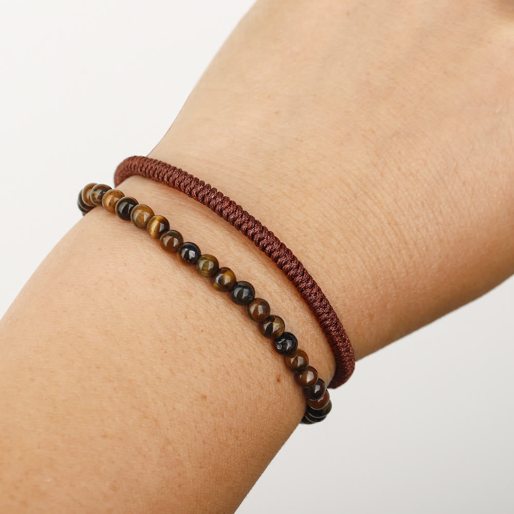 Bracciale intrecciato con perline di occhio di tigre naturale Olivenorma 