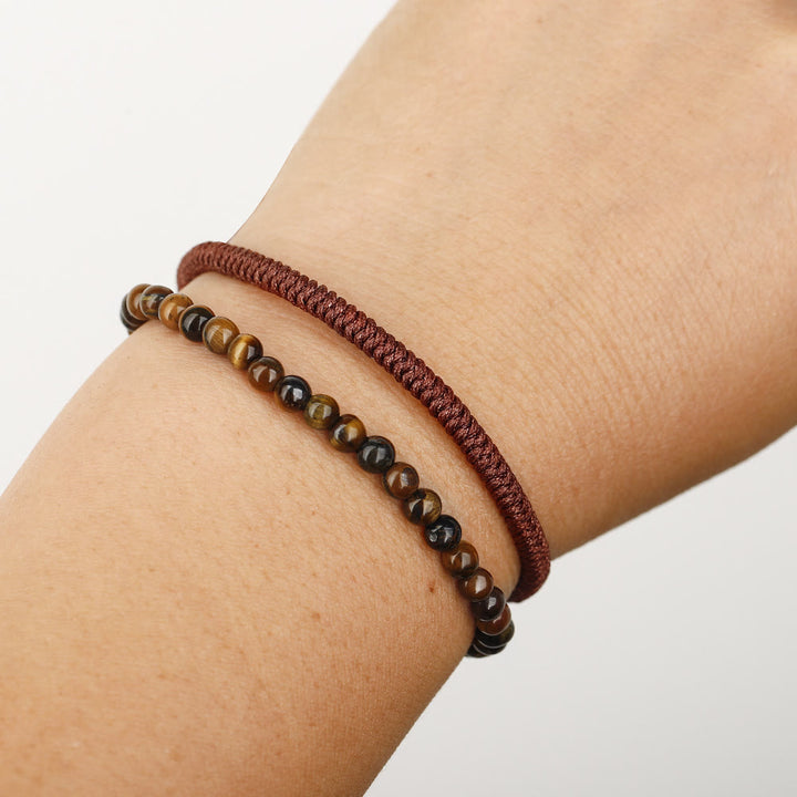 Bracciale intrecciato con perline di occhio di tigre naturale Olivenorma 