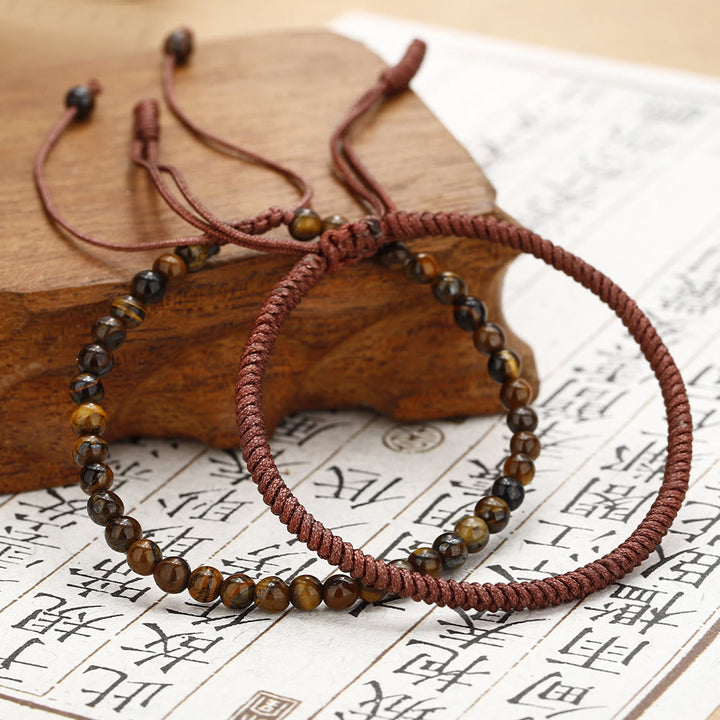 Bracciale intrecciato con perline di occhio di tigre naturale Olivenorma 