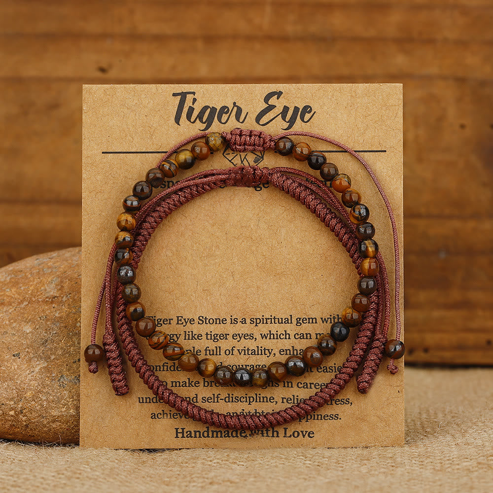 Bracciale intrecciato con perline di occhio di tigre naturale Olivenorma 