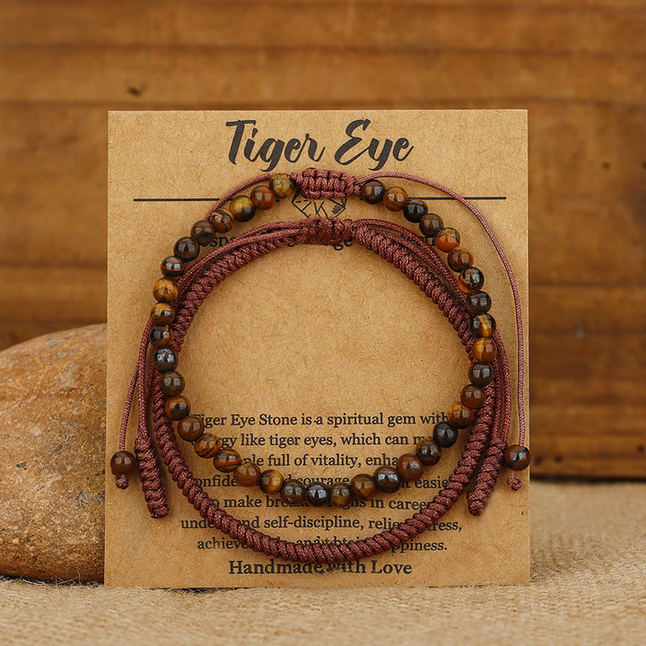 Bracciale intrecciato con perline di occhio di tigre naturale Olivenorma 