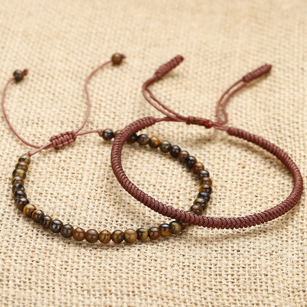 Bracciale intrecciato con perline di occhio di tigre naturale Olivenorma 