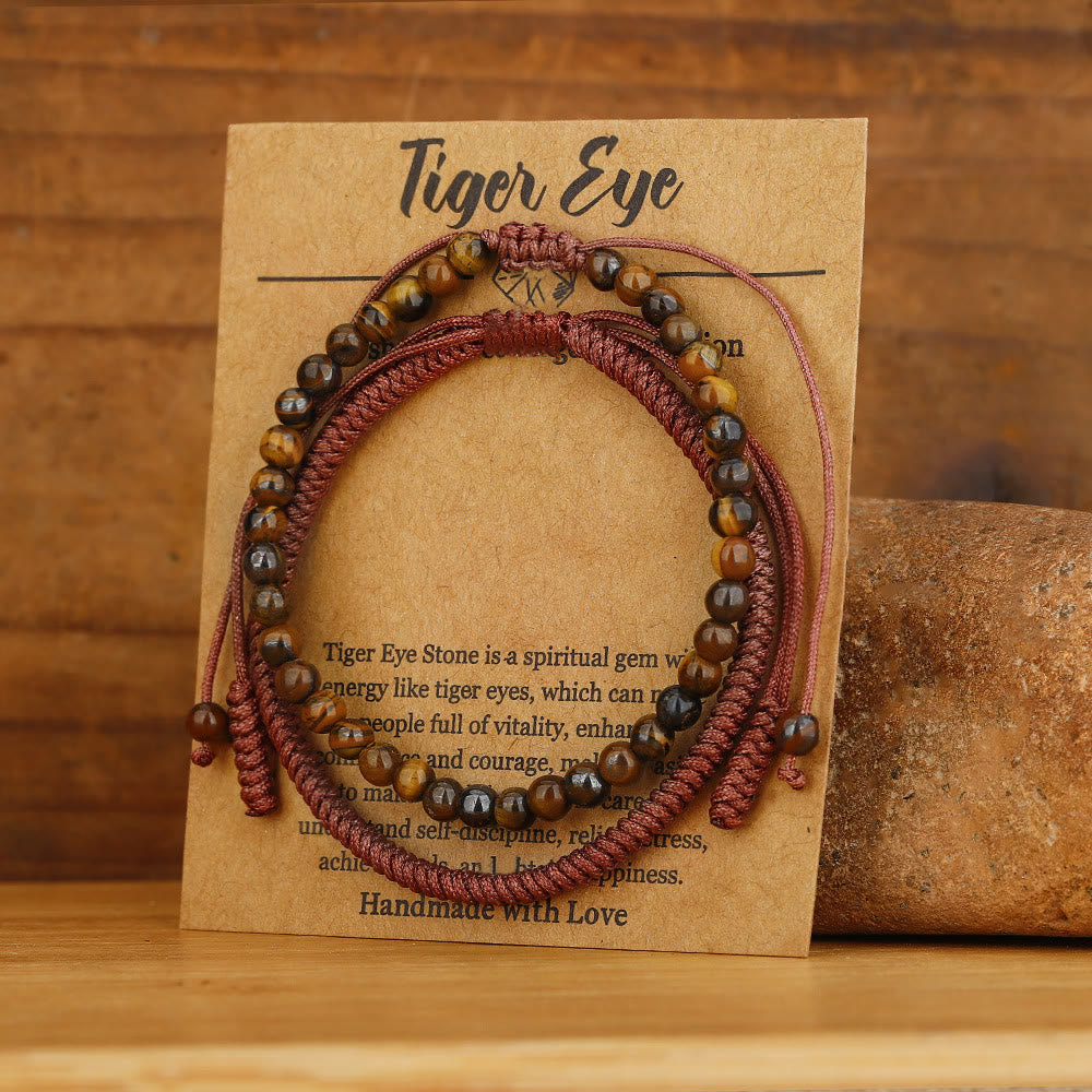 Bracciale intrecciato con perline di occhio di tigre naturale Olivenorma 