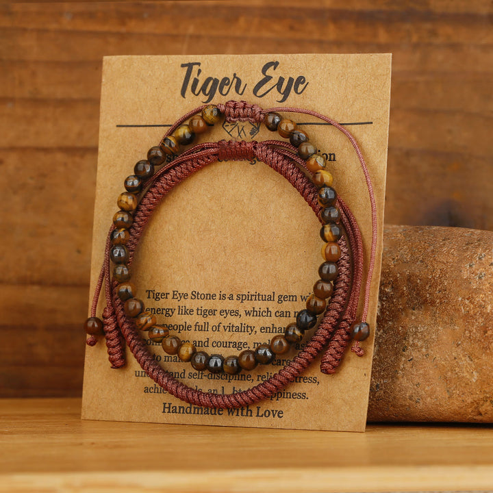 Bracciale intrecciato con perline di occhio di tigre naturale Olivenorma 