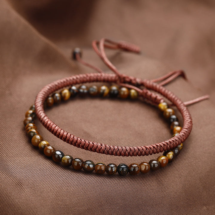 Bracciale intrecciato con perline di occhio di tigre naturale Olivenorma 
