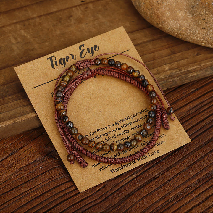 Bracciale intrecciato con perline di occhio di tigre naturale Olivenorma 
