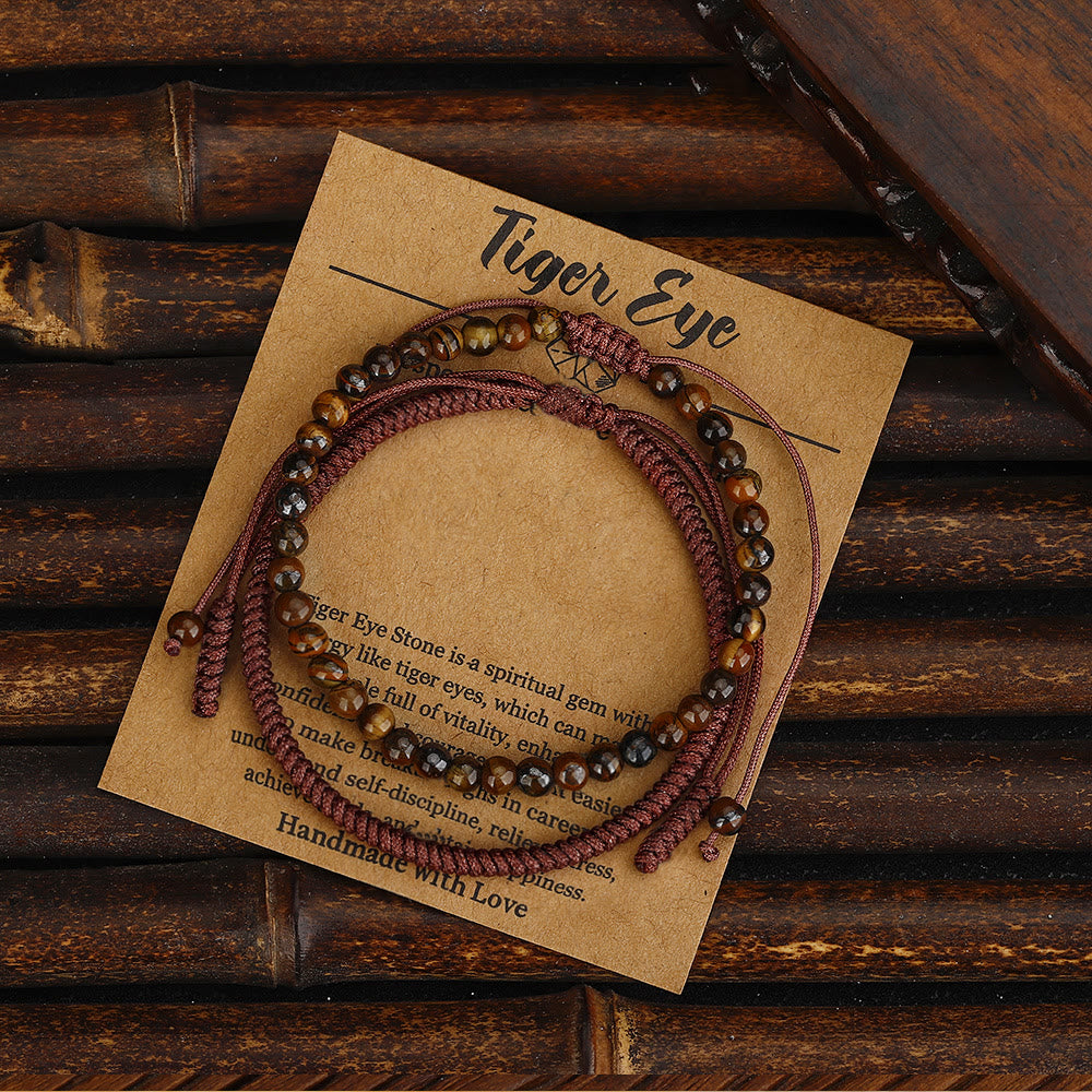 Bracciale intrecciato con perline di occhio di tigre naturale Olivenorma 