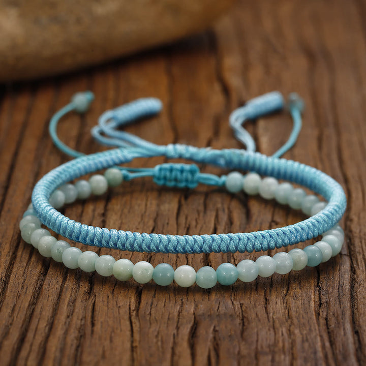 Bracciale intrecciato con perline di amazzonite naturale Olivenorma 