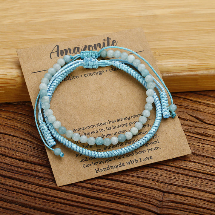 Bracciale intrecciato con perline di amazzonite naturale Olivenorma 