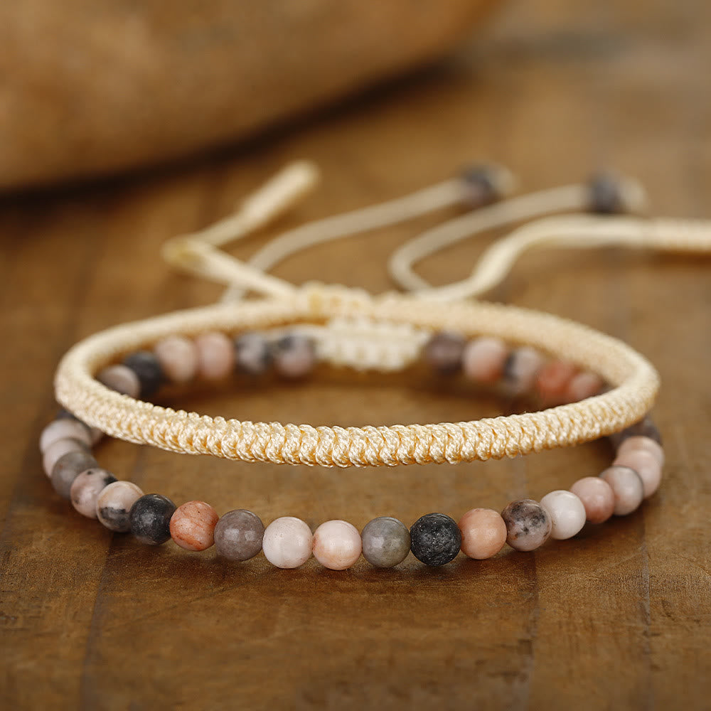 Bracciale intrecciato con perline di tormalina color prugna naturale Olivenorma 