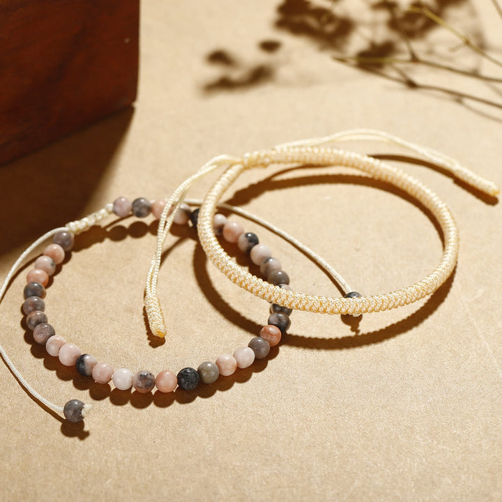 Bracciale intrecciato con perline di tormalina color prugna naturale Olivenorma 