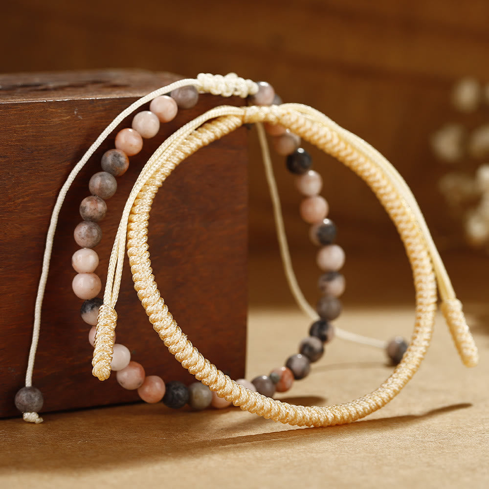 Bracciale intrecciato con perline di tormalina color prugna naturale Olivenorma 