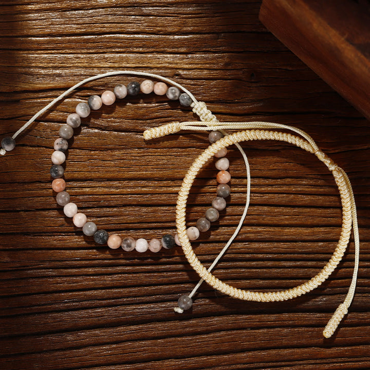 Bracciale intrecciato con perline di tormalina color prugna naturale Olivenorma 