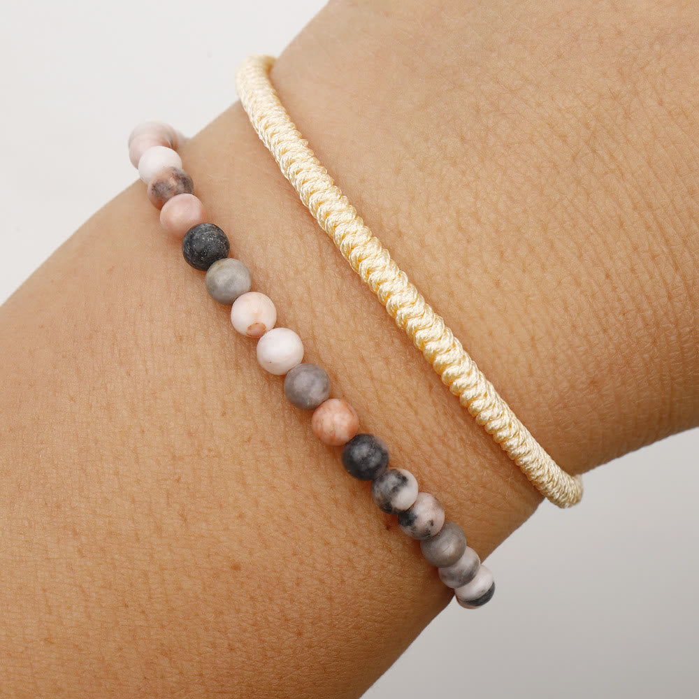 Bracciale intrecciato con perline di tormalina color prugna naturale Olivenorma 