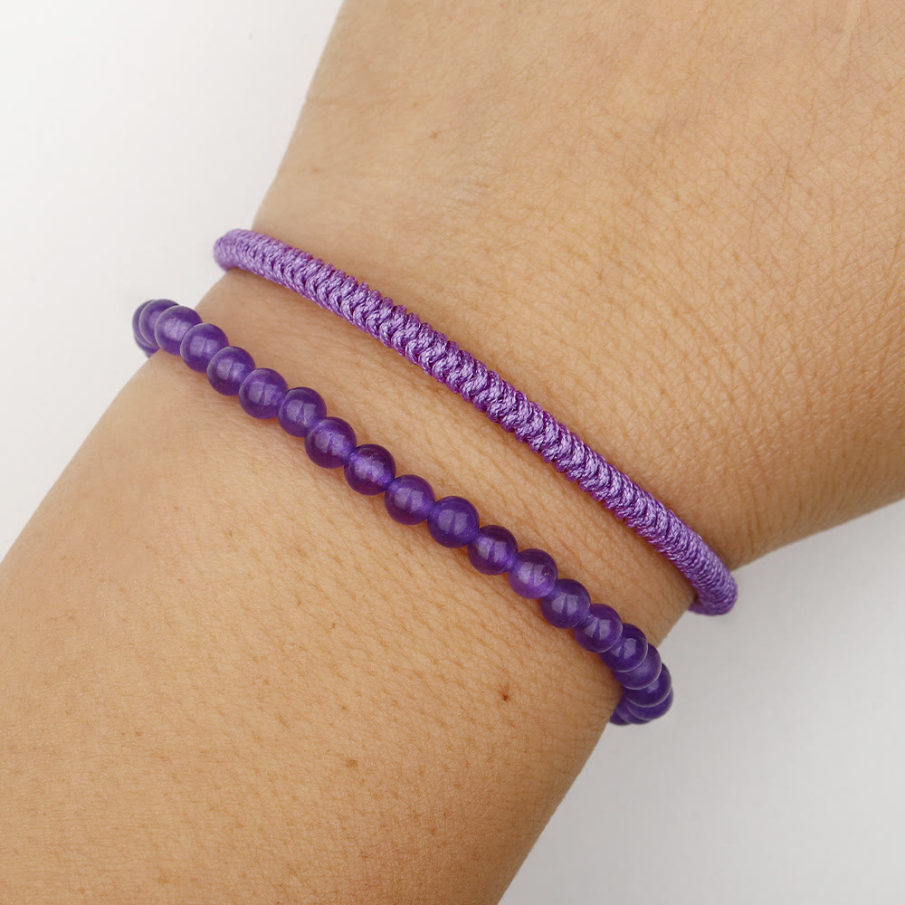 Bracciale intrecciato con perline di ametista naturale Olivenorma 