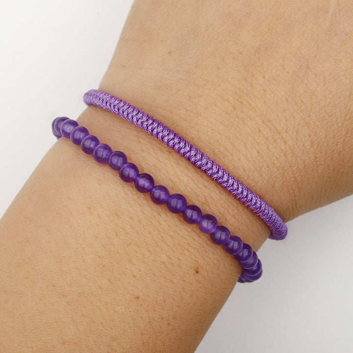 Bracciale intrecciato con perline di ametista naturale Olivenorma 