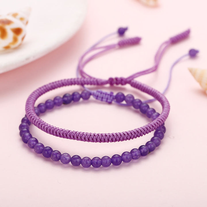 Bracciale intrecciato con perline di ametista naturale Olivenorma 