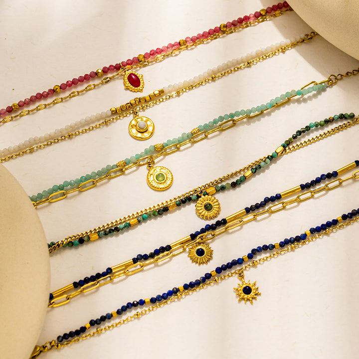 Bracciale Olivenorma Vintage in lega di perline di pietra naturale 