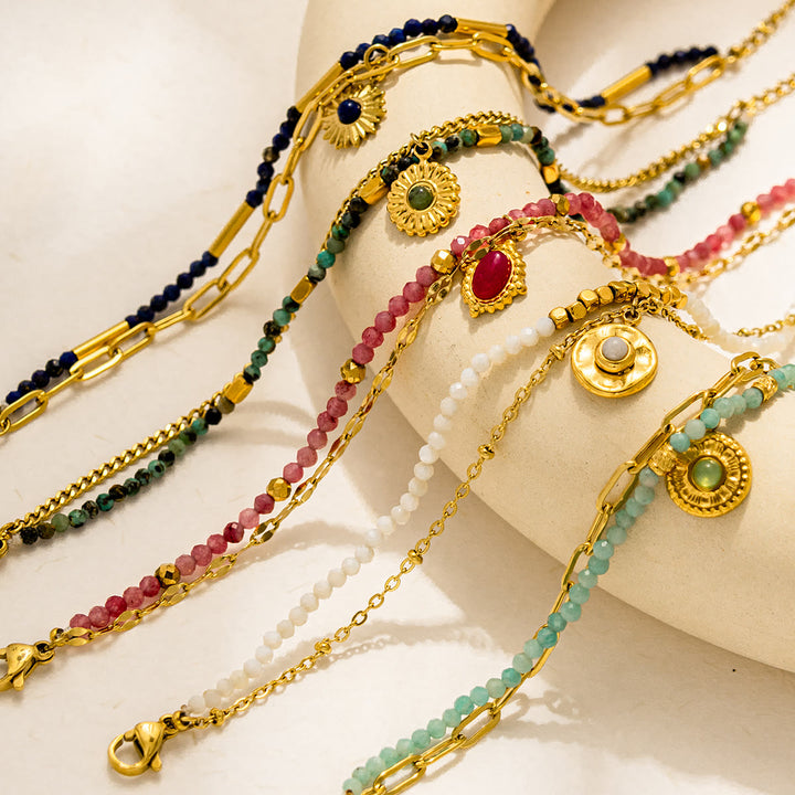 Bracciale Olivenorma Vintage in lega di perline di pietra naturale 