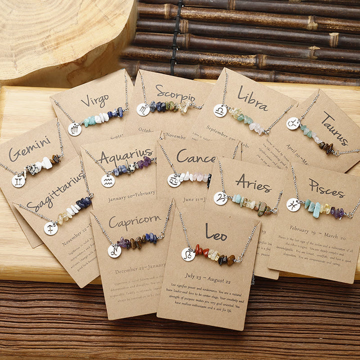 Collana con ciondolo zodiacale in perline di cristallo naturale Olivenorma 