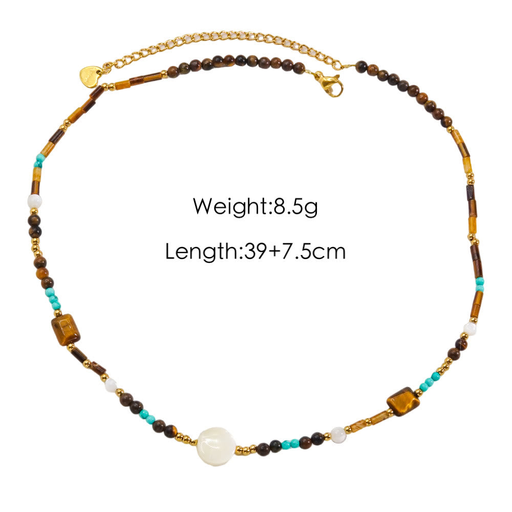 Collana di perline di calcedonio bianco con occhio di tigre in ossidiana Olivenorma - Pietra naturale - image 8