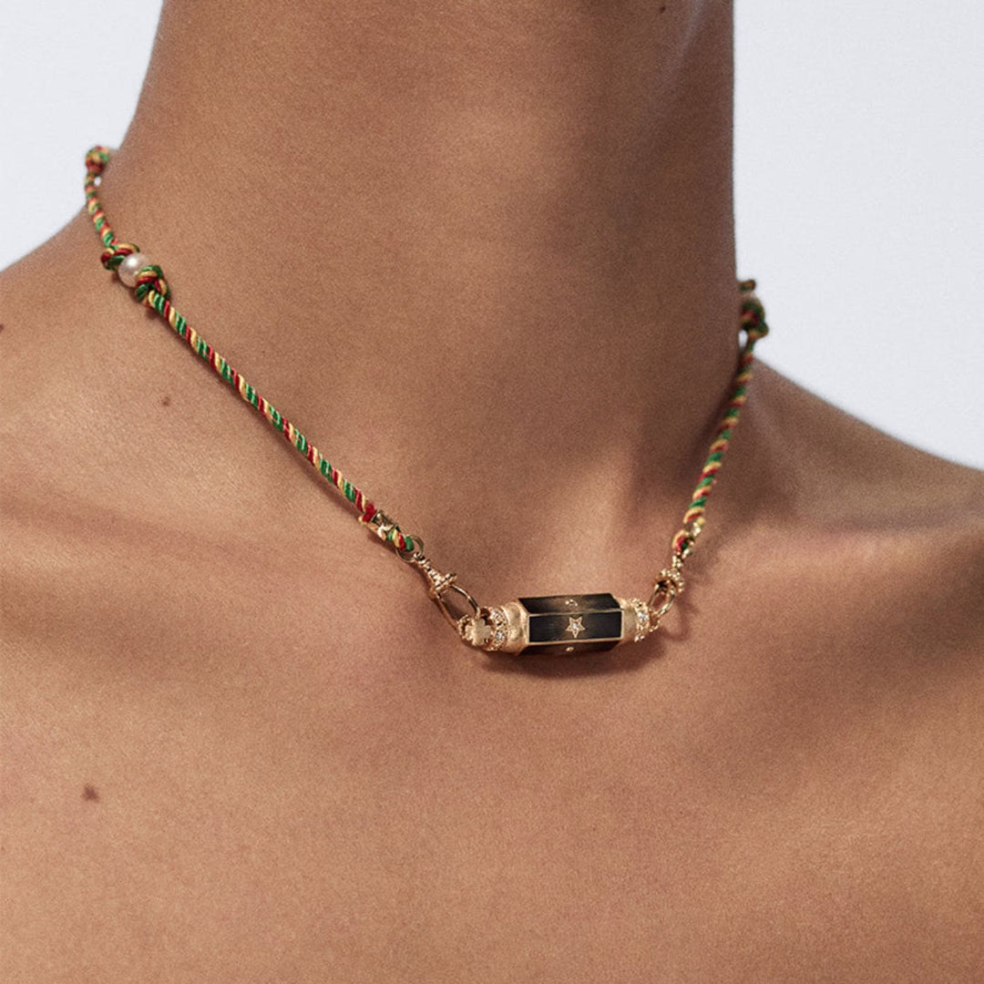 Collana con ciondolo caleidoscopio dei tarocchi colorati con corda intrecciata Olivenorma - image 0