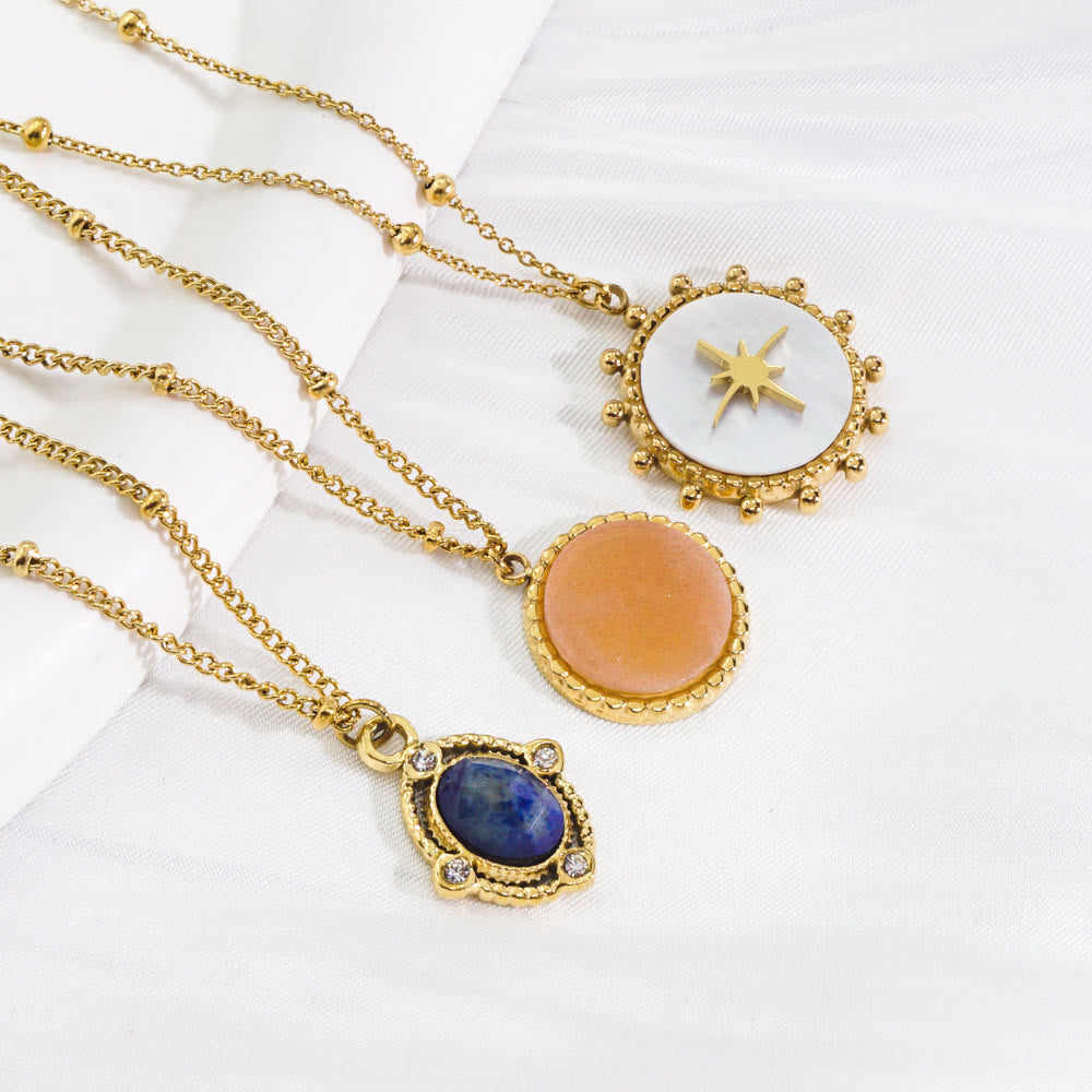 Collana con ciondolo a forma di stella a otto punte in pietra naturale Olivenorma 