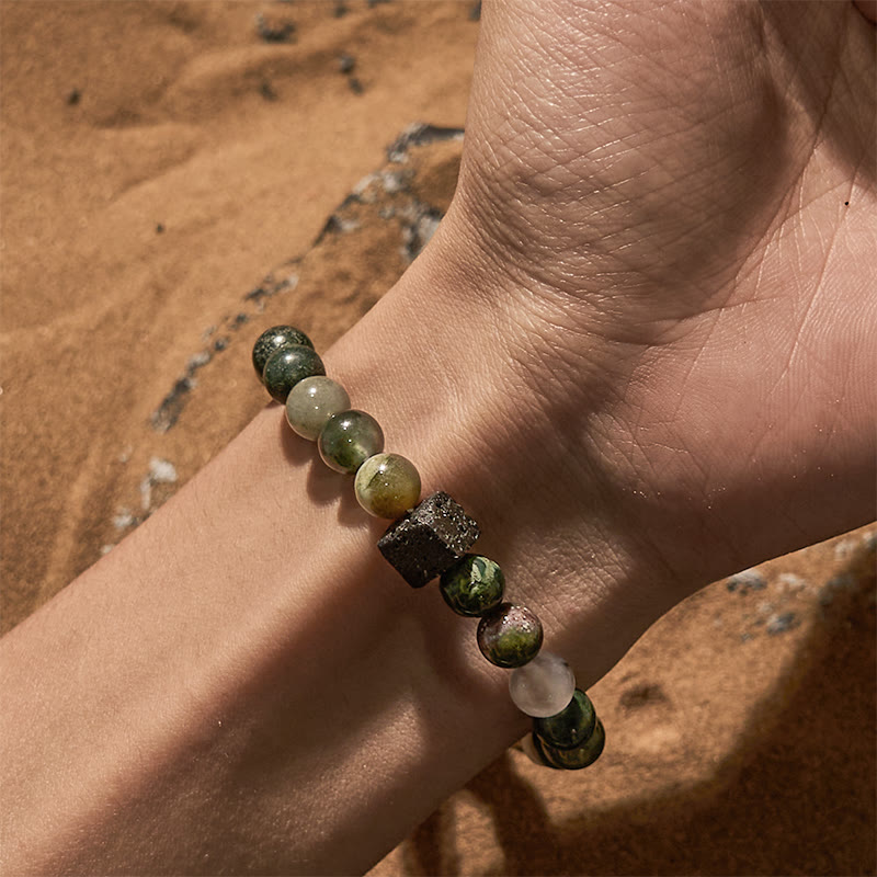 Bracciale di perline in pietra lavica e agata indiana Olivenorma